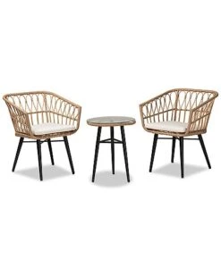 Baxton Studio Aimon Upholstered Faux Rattan 3pc Patio Set Home