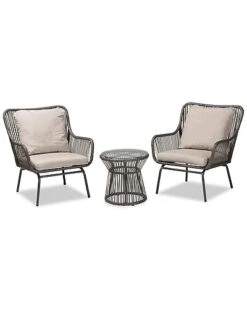 Baxton Studio Dermot Faux Rattan Upholstered 3pc Patio Set Home