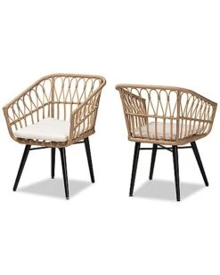 Baxton Studio Aimon Upholstered Faux Rattan 2pc Patio Chair Set Home