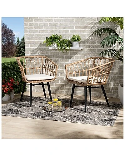 Baxton Studio Aimon Upholstered Faux Rattan 2pc Patio Chair Set Home - Image 2