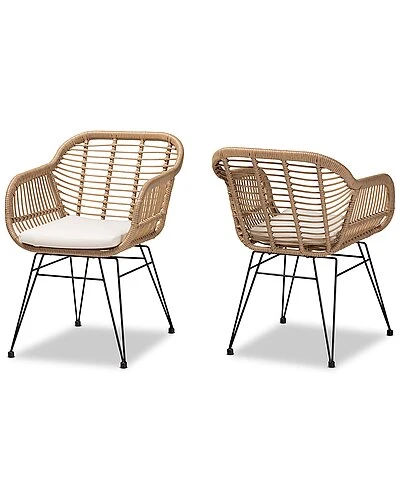 Baxton Studio Giorgia Upholstered Faux Rattan 2pc Patio Chair Set Home