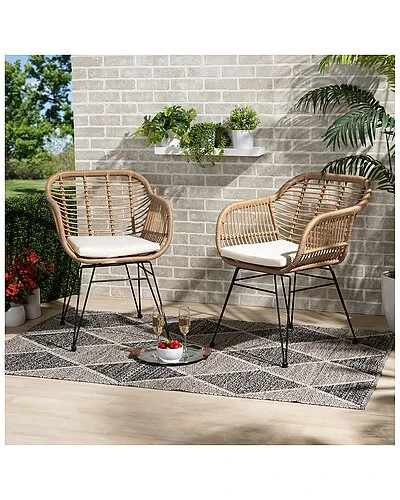 Baxton Studio Giorgia Upholstered Faux Rattan 2pc Patio Chair Set Home - Image 2