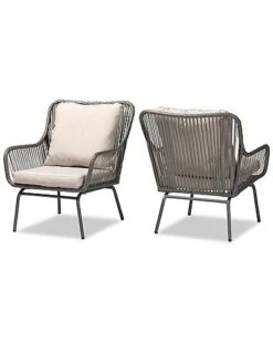 Baxton Studio Dermot Faux Rattan Upholstered 2pc Patio Chair Set Home