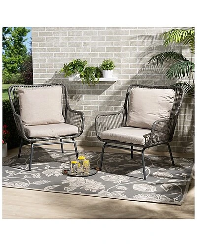 Baxton Studio Dermot Faux Rattan Upholstered 2pc Patio Chair Set Home - Image 2
