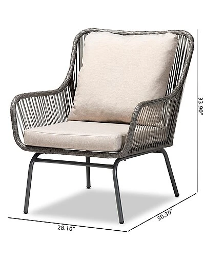 Baxton Studio Dermot Faux Rattan Upholstered 2pc Patio Chair Set Home - Image 3