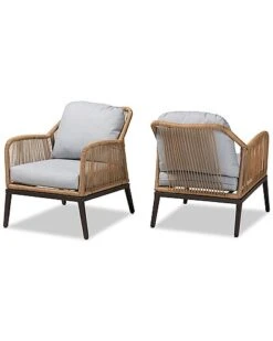 Baxton Studio Endecott Upholstered Faux Rattan 2pc Patio Chair Set Home