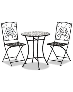 Baxton Studio Callison Glass 3pc Outdoor Dining Set Home