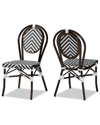 Baxton Studio Alaire Classic French Weaving And Metal 2pc Outdoor Dining Chair Set Home