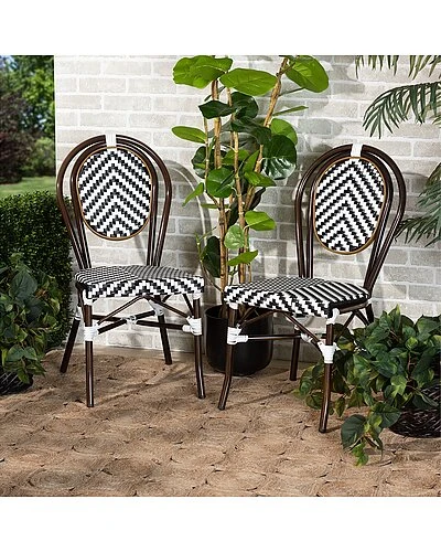 Baxton Studio Alaire Classic French Weaving And Metal 2pc Outdoor Dining Chair Set Home - Image 2